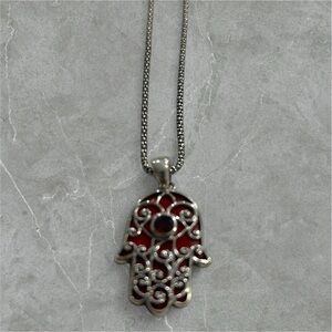 Samuel B. Silver Hamsa Pendant Necklace with Red Inlay